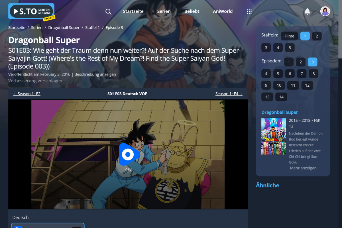 Episodenseite mit Video-Player