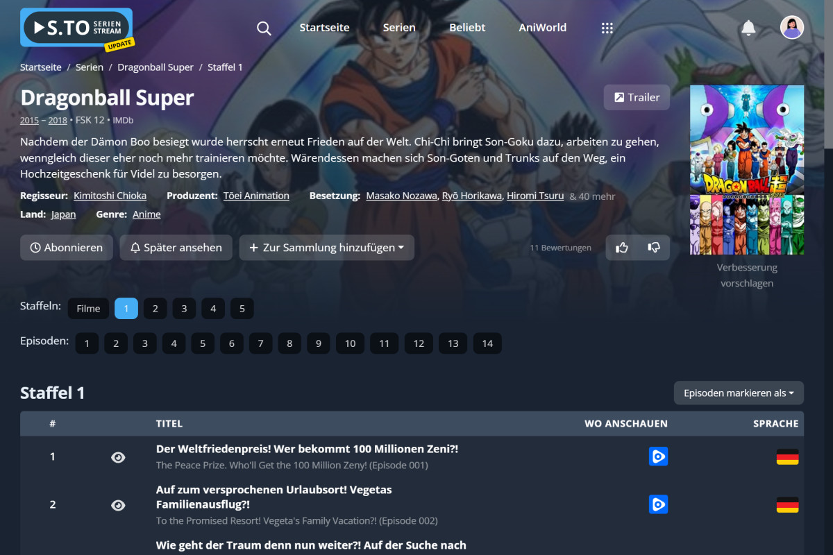 Serienseite Übersicht